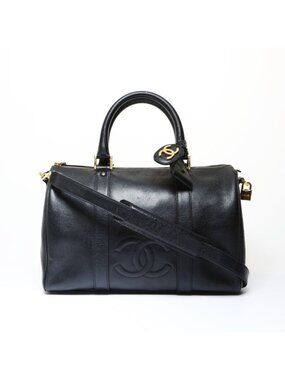 Chanel Boston Bag Caviar Leather CC Logo 2-Way